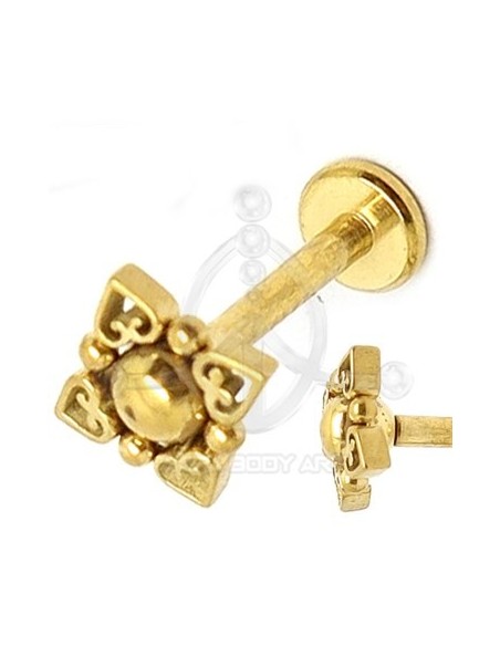 Labret Flor Corazones Oro (Rosca interna)