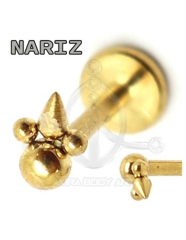 Labret Triangulo Bolas y Pincho Oro (Rosca interna)