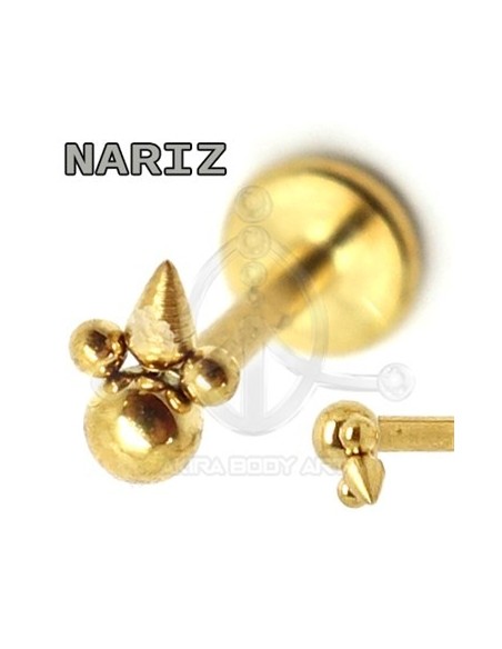 Labret Triangulo Bolas y Pincho Oro (Rosca interna) Labret Triangulo Bolas y Pincho Oro (Rosca interna)