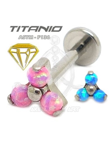 Labret TRES ÓPALOS (Titanio Rosca interna)