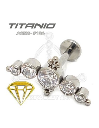 Labret LUNA DE CRISTAL con Bolas - Titanio
